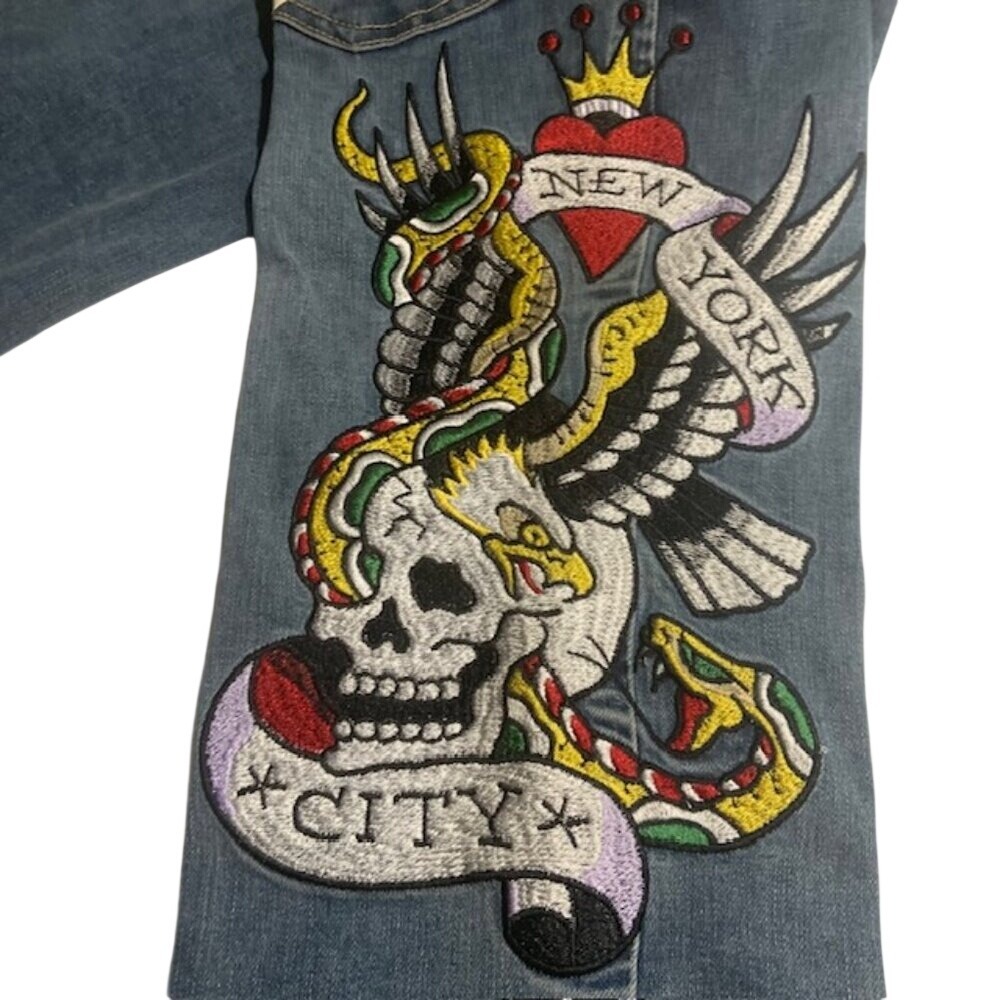 Ed Hardy Skull & Serpent Embroidered Jeans 26 Low Rise Y2K Grailed Cyber Grunge